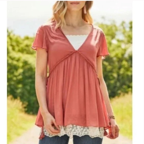 •MATILDA JANE•ROSE WILLOW SWING TOP, V-NECK SIDE TIE TASSLE SIZE MEDIUM EUC - Picture 2 of 6